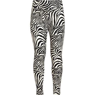 Girls black zebra print leggings