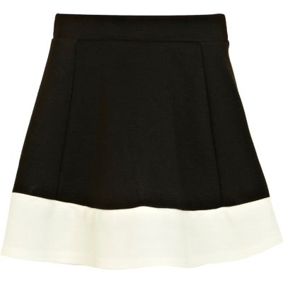 Girls black contrast hem skater skirt