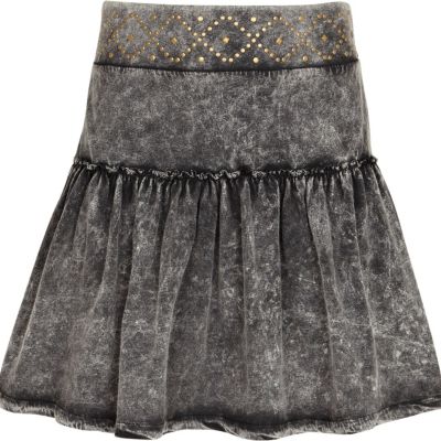 Girls grey studded rara skirt