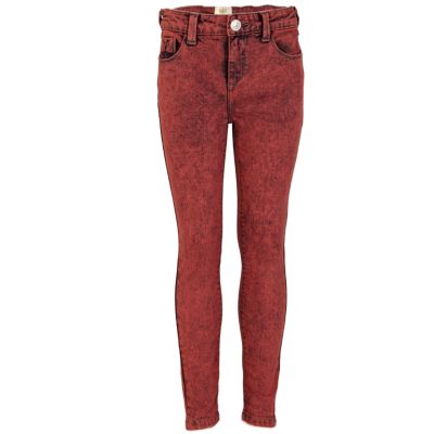 Girls red acid wash jeans