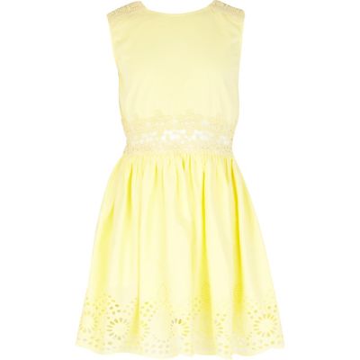 Girls yellow lace cut out sun dress