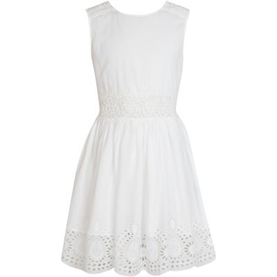 Girls white lace insert sun dress