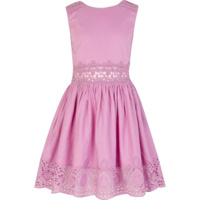 Girls lilac lace insert sun dress