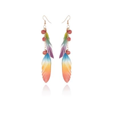 Girls orange dip dye feather earrings