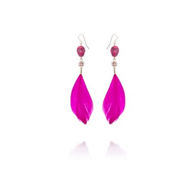 Girls pink feather skull earrings