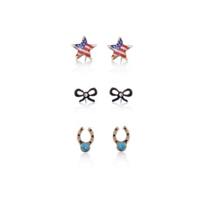 Girls gold tone three pack western earrings