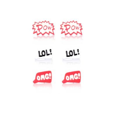 Girls pink three pack slogan earring pack