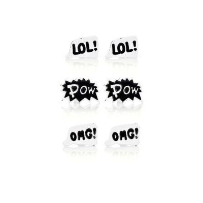 Girls black three pack slogan earring pack