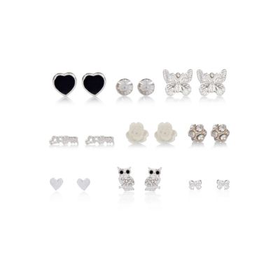 Girls silver nine pack stud earrings