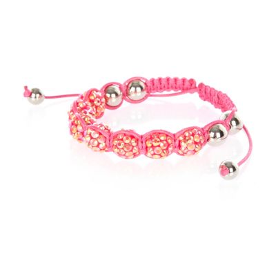 Girls pink diamante ball bracelet