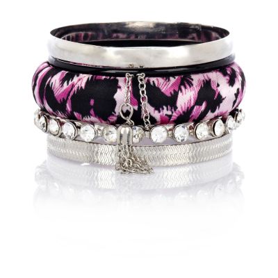 Girls purple leopard print bangle pack