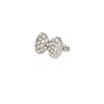 Girls silver tone diamante bow ring