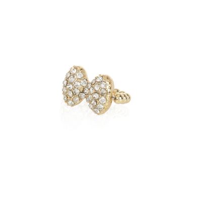 Girls gold tone diamante bow ring