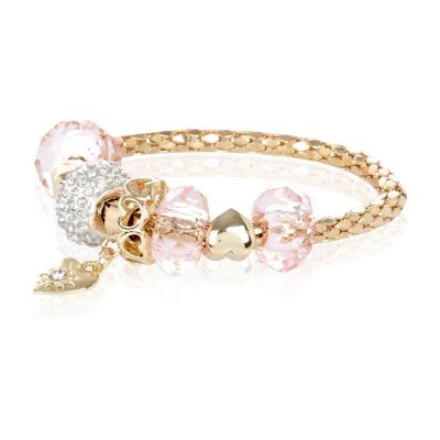 Girls gold tone heart charm bracelet