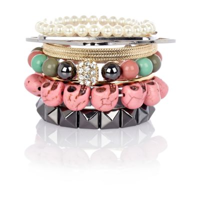 Girls pink skull bangle pack