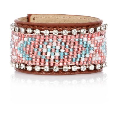 Girls pink beaded cuff 