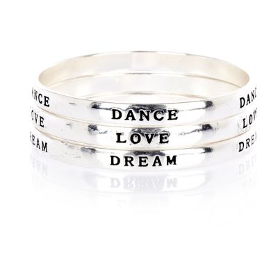 Girls silver tone word bangle pack