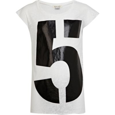 Girls white 5 print t-shirt