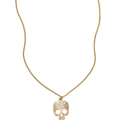 Girls gold tone diamante skull necklace