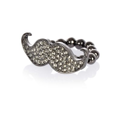 Girls black diamante moustache ring