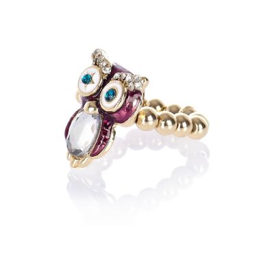 Girls purple diamante owl ring