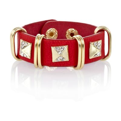 Girls red pyramid studded cuff