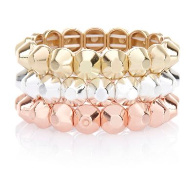 Girls gold tone three pack studded bracelets