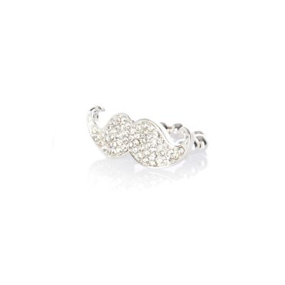 Girls silver tone diamante moustache ring