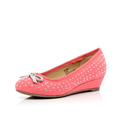 Girls pink studded ballerina wedges