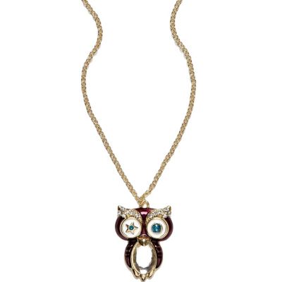 Girls purple diamante owl necklace