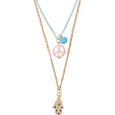 Girls gold tone multi strand charm necklace