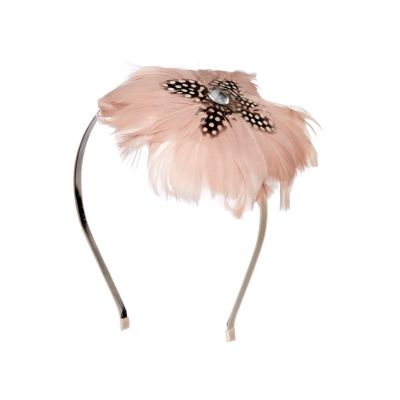 Girls pink feather fascinator alice band