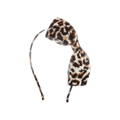 Girls brown leopard bow alice band