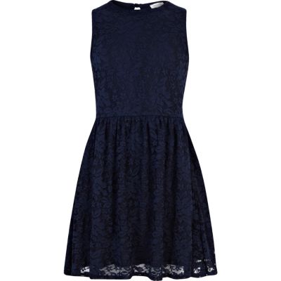 Girls navy lace skater dress