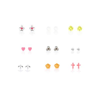 Girls neon pink nine pack stud earrings