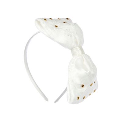 Girls white lace studded alice band