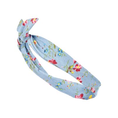 Girls blue floral denim wrap headband