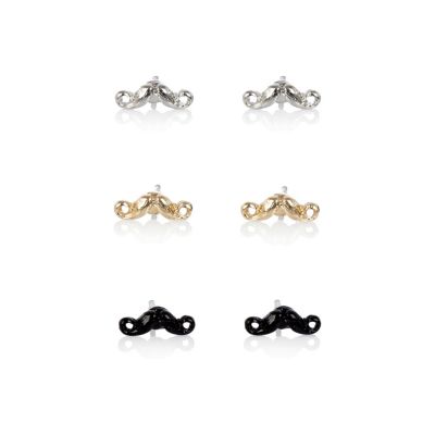 Girls silver three pack moustache earrings