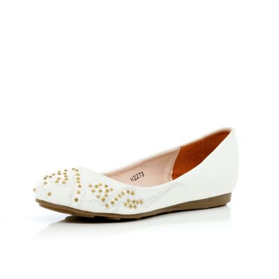 Girls white western stud ballet pumps