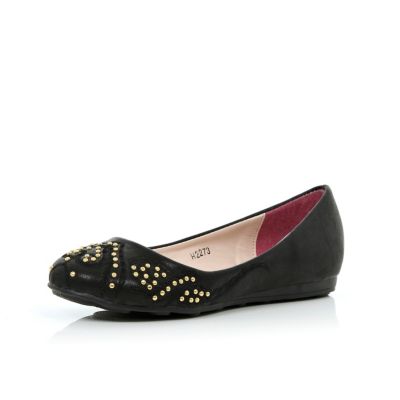 Girls black western stud ballet pumps