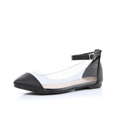 Girls black perspex ankle strap shoes