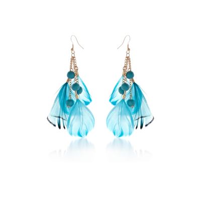 Girls blue feather earrings