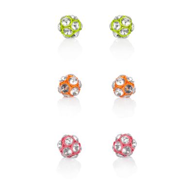 Girls green three pack crystal ball earrings