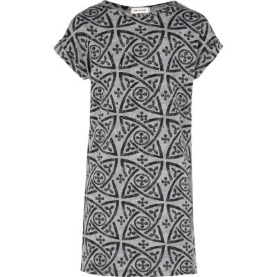 Girls grey tribal print t-shirt dress