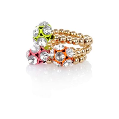 Girls pink three pack crystal ball rings