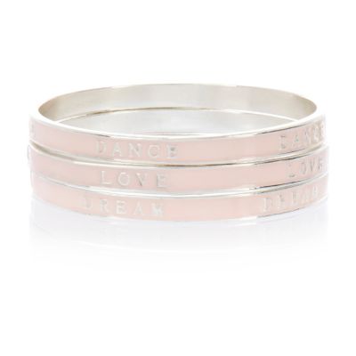 Girls pink enamel word bangle pack