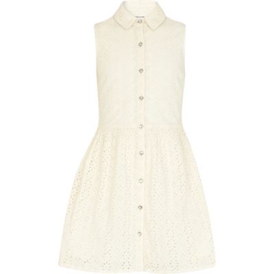 Girls cream broderie shirt dress