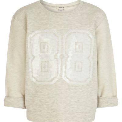 Girls cream sequin 88 print sweatshirt