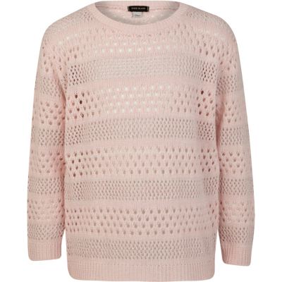 Girls pink pointelle jumper