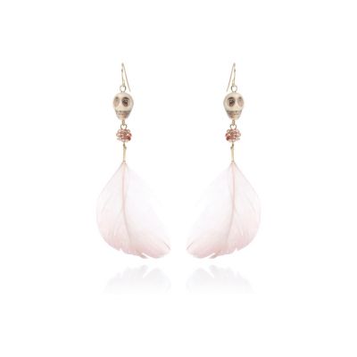 Girls pink feather drop earrings
